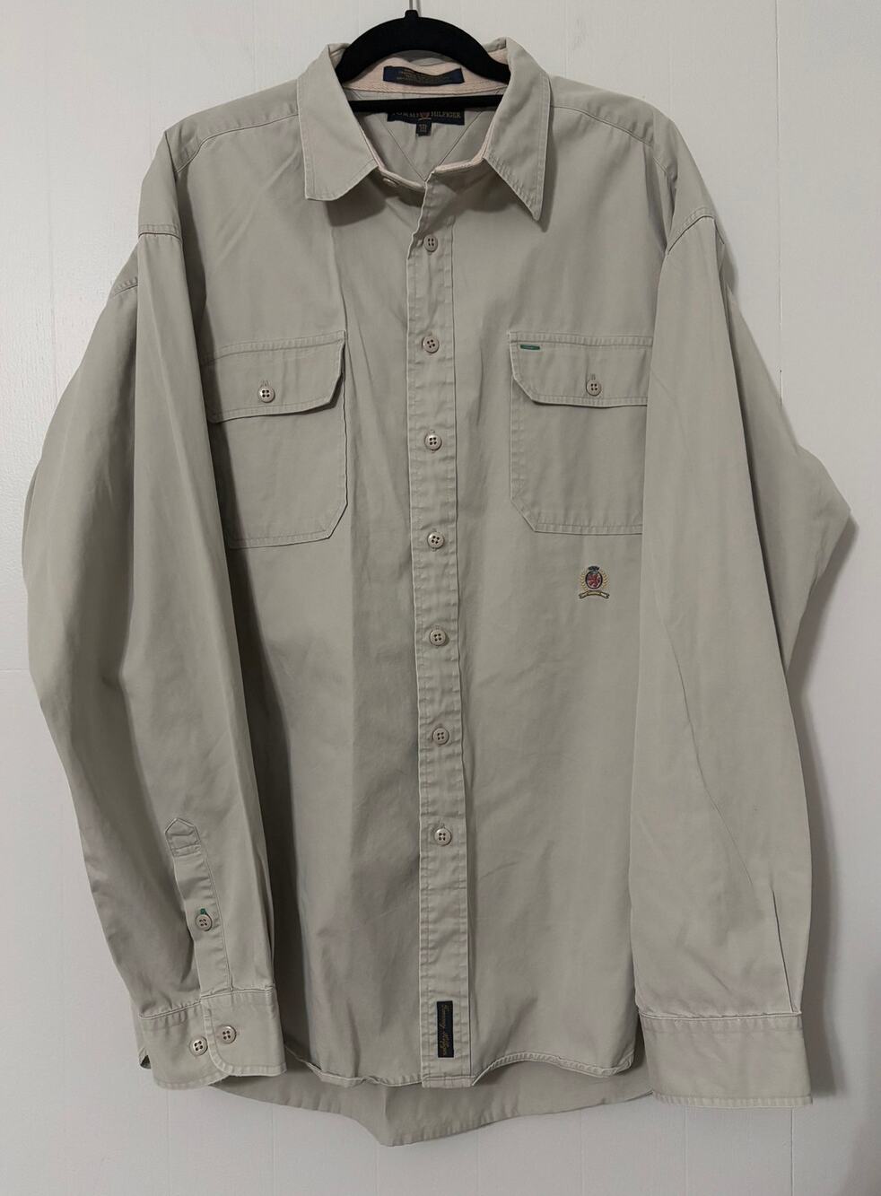 Tommy Hilfiger Vintage 90s Y2K XXL Khaki Button Up Long Sleeve Shirt